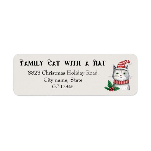 Cute Holiday Christmas Cat in a Hat  Label