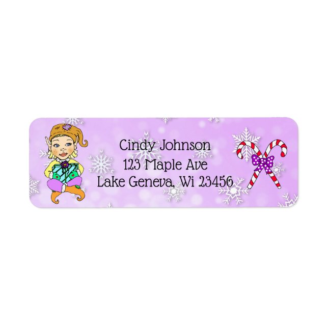 Cute Holiday Christmas Elf and Candy Canes Label (Front)