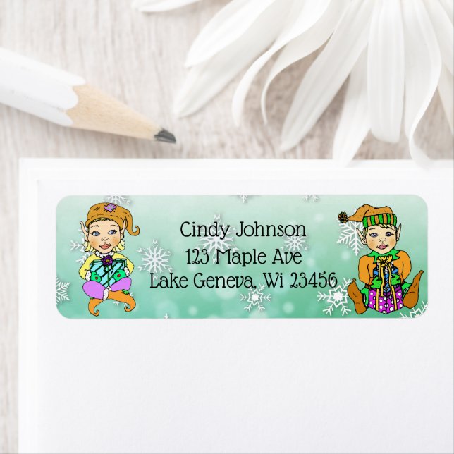 Cute Holiday Christmas Elf and Candy Canes Label (Insitu)
