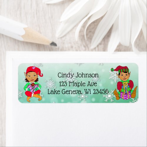 Cute Holiday Christmas Elf and Candy Canes Label