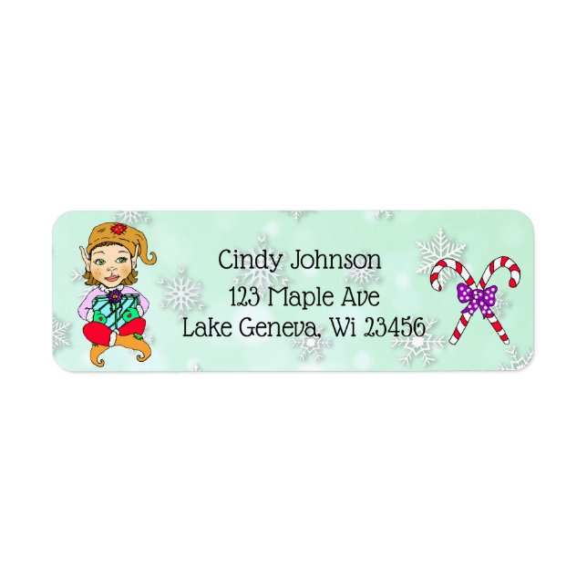 Cute Holiday Christmas Elf and Candy Canes Label (Front)