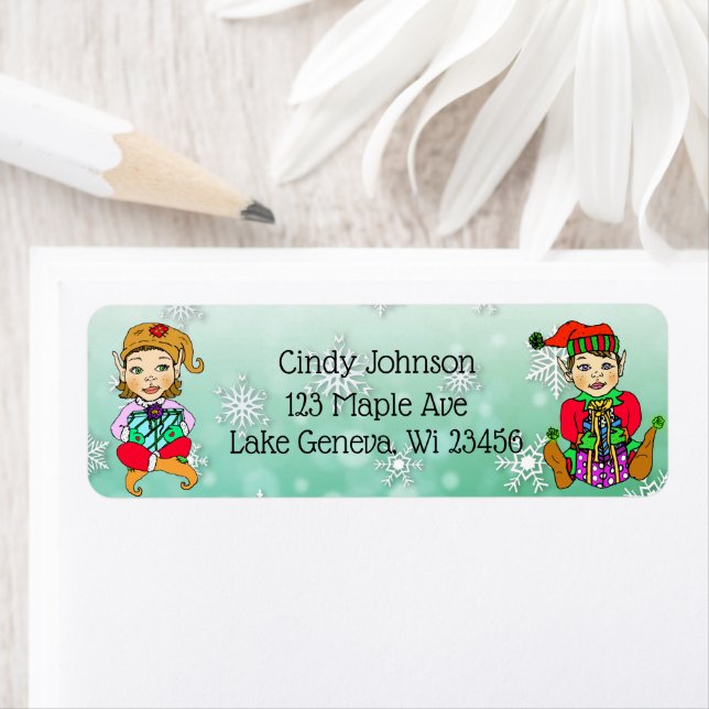 Cute Holiday Christmas Elf and Candy Canes Label (Insitu)