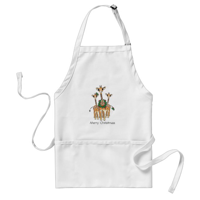 Cute Holiday Christmas Giraffes Adult Apron (Front)