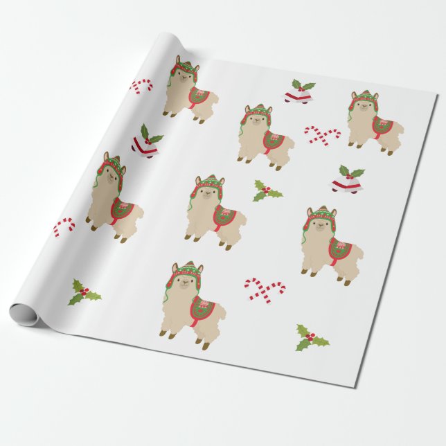 Cute Holiday Christmas Llama Alpaca Wrapping Paper (Unrolled)