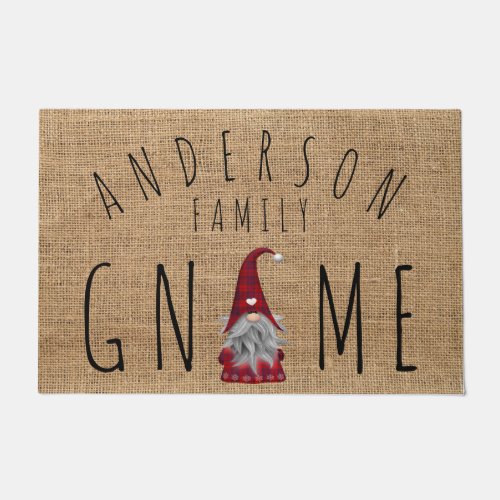 Cute Holiday Christmas Plaid Family Welcome Gnome Doormat