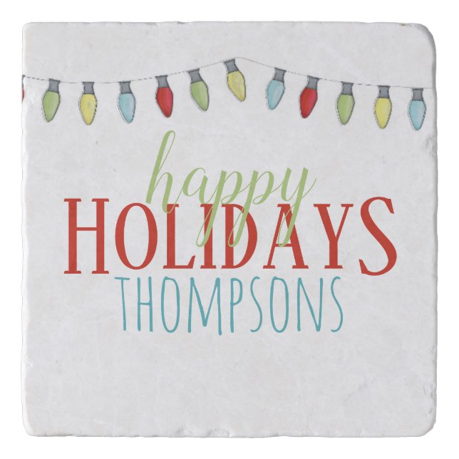 Cute Holiday Christmas String Lights Trivet (Front)