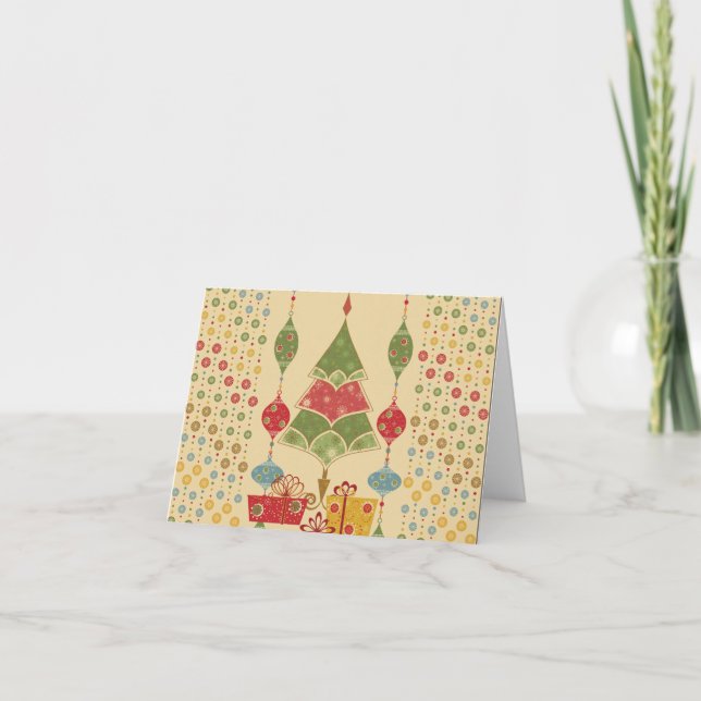 Cute Holiday Christmas Tree Ornaments Presents Card (Front)