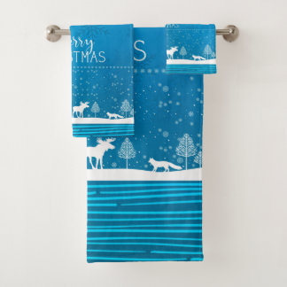 Cute Holiday Christmas Winter Snowflake Pattern Bath Towel Set