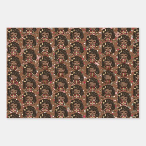 Cute Holiday Christmas Wrapping Paper Black Girl