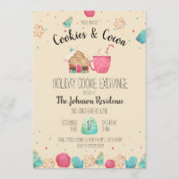 Cute Holiday Cookie Exchange Cookies & Cocoa Party Invitation