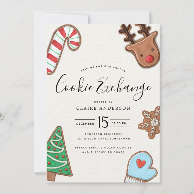 Cute Holiday Cookie Exchange Invitation (Front)