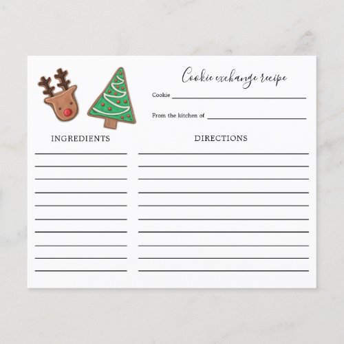Cute Holiday Cookie Exchange Recipe card
