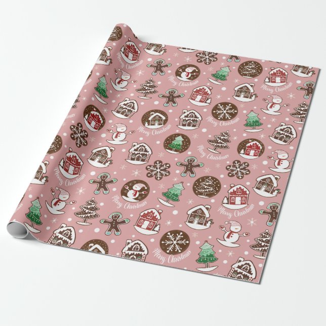 Cute Holiday Cookie Merry Christmas Gift Wrap (Unrolled)
