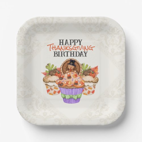Cute Holiday Cupcakes Happy Thanksgiving Birthday Paper Plates