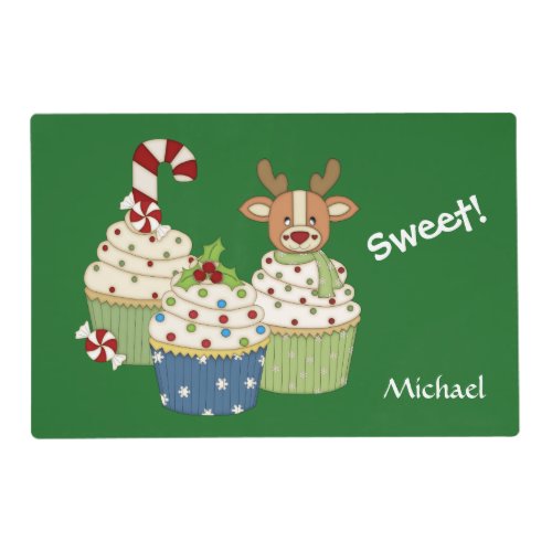 Cute Holiday Cupcakes Personalized Kids  Placemat