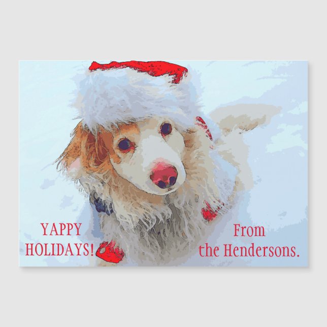 Cute holiday Dachshund dog Xmas festive hat snow (Front)