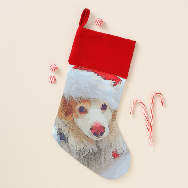 Cute holiday Dachshund dog Xmas festive hat snow Christmas Stocking (Front)