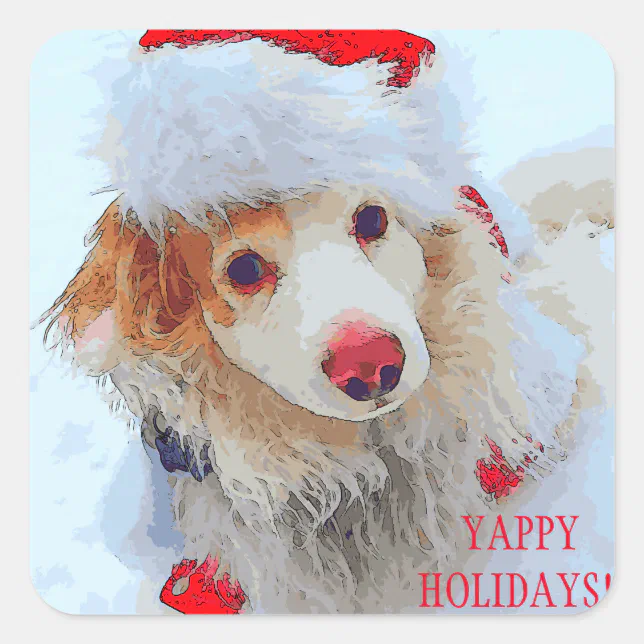 Cute holiday Dachshund dog Xmas festive hat snow Square Sticker | Zazzle