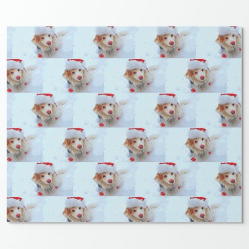 Cute holiday Dachshund dog Xmas festive hat snow Wrapping Paper