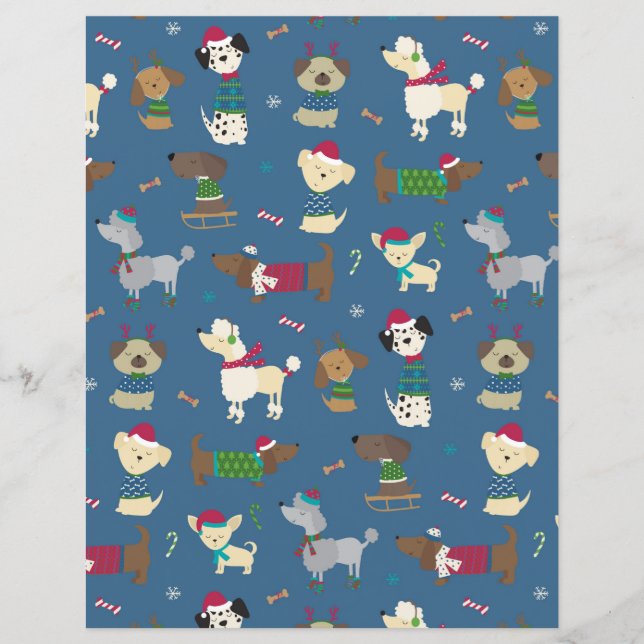 Cute Holiday Doggies Scrapbook Paper (Front)
