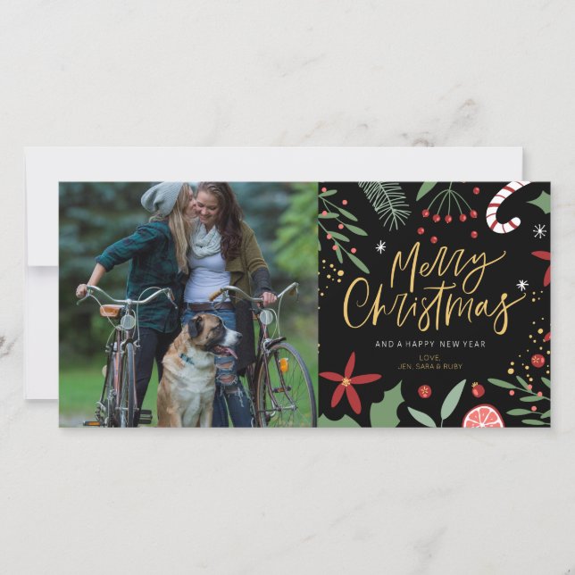 Cute Holiday Doodles | LGBT Photo Holiday Card (Front)