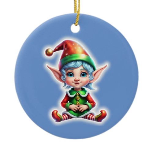 Cute Holiday Elf Ceramic Ornament