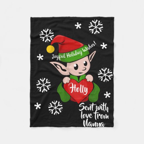 Cute Holiday Elf Personalized Fleece Blanket