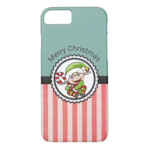 Cute Holiday Elf with Candy Cane Merry Christmas iPhone 87 Case