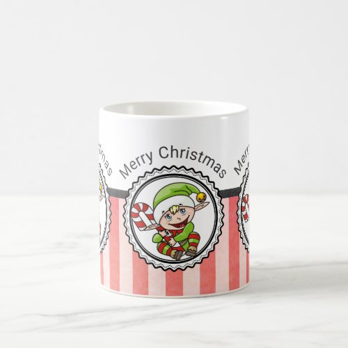 Cute Holiday Elf with Candy Cane Merry Christmas Coffee Mug