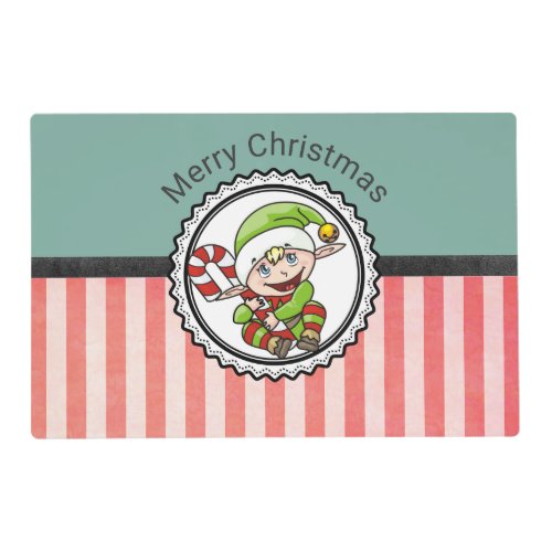 Cute Holiday Elf with Candy Cane Merry Christmas Placemat