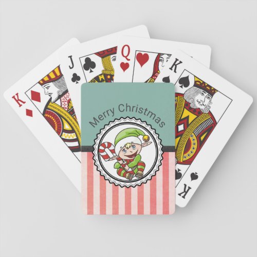 Cute Holiday Elf with Candy Cane Merry Christmas Poker Cards