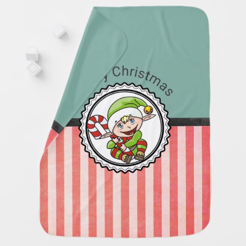 Cute Holiday Elf with Candy Cane Merry Christmas Stroller Blanket