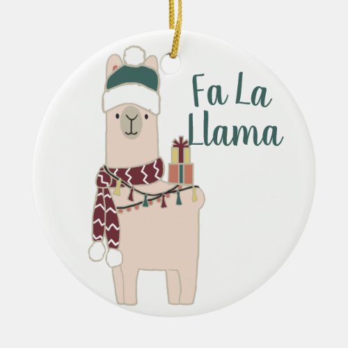 Cute Holiday Fa La Llama design Ceramic Ornament
