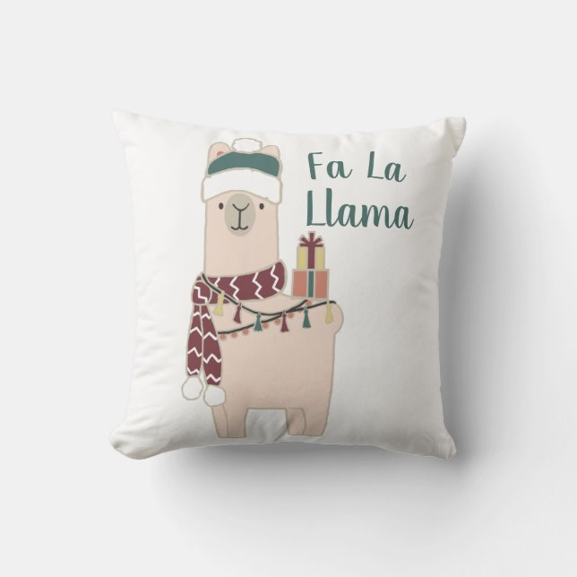 Cute Holiday Fa La Llama design Throw Pillow (Front)