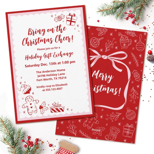 Cute Holiday Gift Exchange Christmas Party Card (A fun whimsical Christmas Party invitation. Personalize it with your party information.)