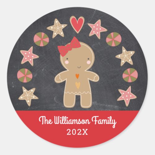Cute Holiday Gingerbread Girl Cookie Chalkboard Classic Round Sticker