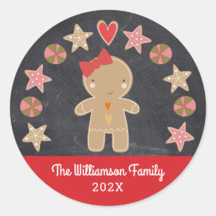 Cute Holiday Gingerbread Girl Cookie Chalkboard Classic Round Sticker