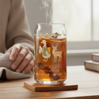 Cute Holiday Glass Can 16oz Reindeer Gift