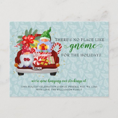 Cute Holiday Gnome Red Truck Weve Moved Postcard