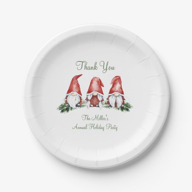 Cute Holiday Gnome, Thank You Round Sticker Paper Plates (Front)