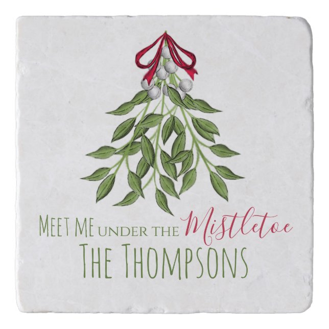 Cute Holiday Green Christmas Personalized Trivet (Front)
