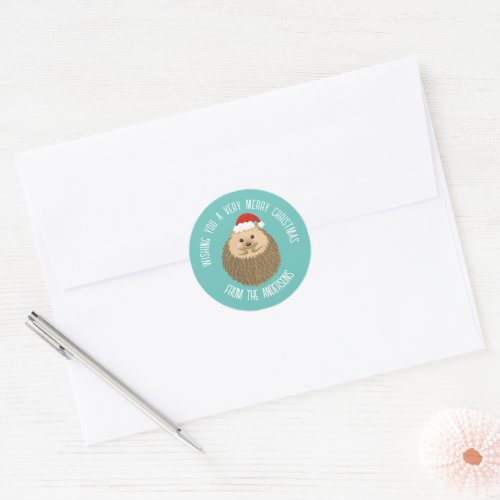 Cute Holiday Hedgehog Classic Round Sticker