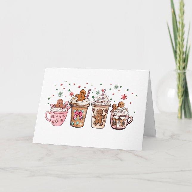 Cute Holiday Hot Chocolate Gingerbread Christmas Card (Front)