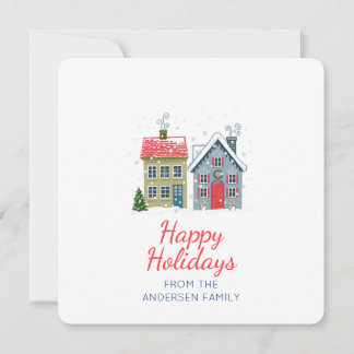 Cute holiday houses festive card