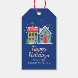 Cute holiday houses festive gift tags