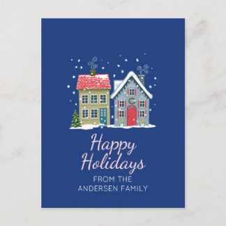 Cute holiday houses festive postcard
