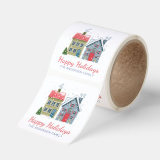 Cute holiday houses festive square sticker