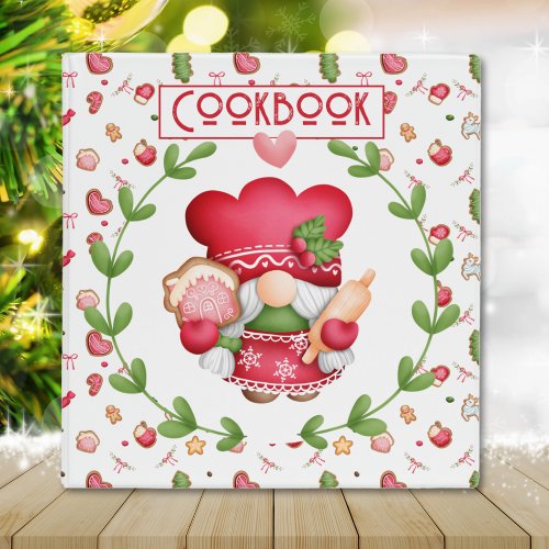 Cute Holiday Lady Gnome Recipe Cookbook 3 Ring Binder