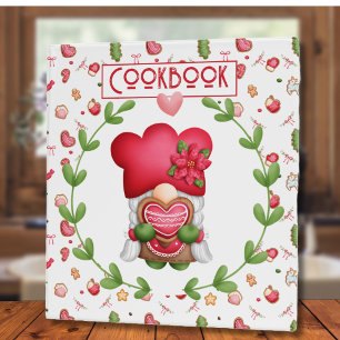 Cute Holiday Lady Gnome With Heart Recipe Cookbook 3 Ring Binder