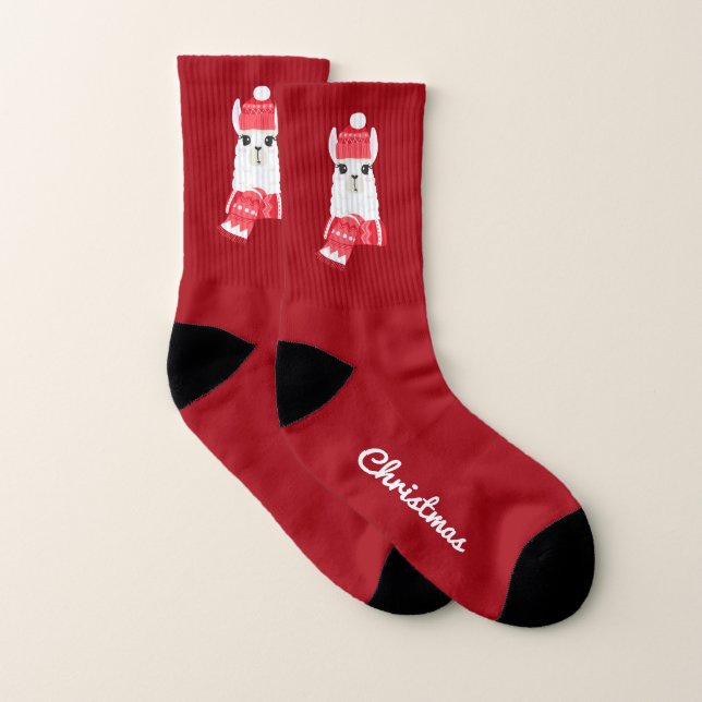 Cute Holiday Llama Personalized Socks (Pair)
